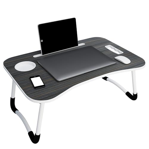 Image of Laptop Table with Dock Stand Wood Smart Standard Multi-Purpose Solid /Study Table /Bed Table /Foldable and Portable /Ergonomic & Rounded Edges /Non-Slip Legs /Engineered (Black)