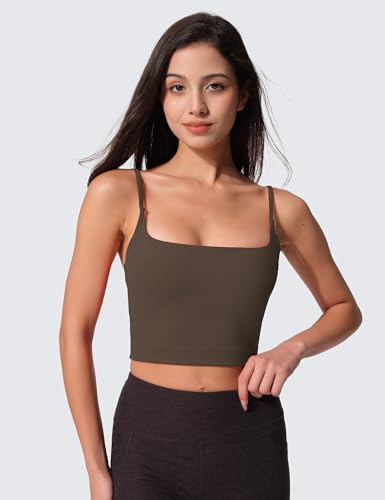 Image of Womens Scoop Neck Longline Sports Bra U Back Adjustable Strap Double Lined Workout Crop Tank Top with Built in Pads