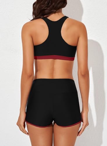 Image of Aleumdr Womens Athletic 3 Piece Tankini Swimsuits with Shorts Swim Tank Tops with Sports Bra and Boyshorts Bathing Suits