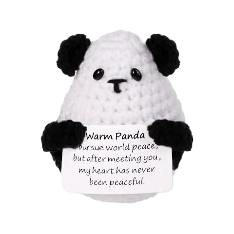 BOXOB Funny Positive Panda, 2.95in Creative Cute Knitted Potato Doll with Inspirational Card Emotional Support Panda Crochet for Plush Birthday Gift Party Decoration Encouragement Cover