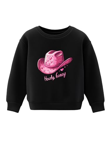 Kids Valentine's Day Western Sweatshirt Long Sleeve Heat Transfer Cowboy Hat Boots Pattern Cute Crewneck Pullover Tops