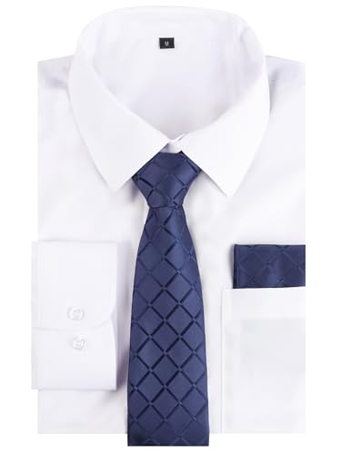 Image of Alizeal Mens 3 Pcs Long Sleeve Shirts Set | Pocket Square Necktie Perfect for Weddings Business Daily Wear
