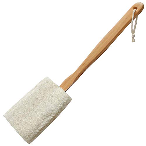 100% Natural Exfoliating Loofah luffa loofa Bath Brush On a Stick - With Long Wooden Handle Back Brush For Men & Women - Shower Sponge Body Back Scrubber