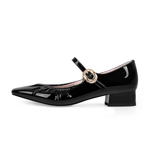 Women's Square Toe Chunky Heel Buckle Strap Mary Janes Pumps Patent Leather Dress Shoes2