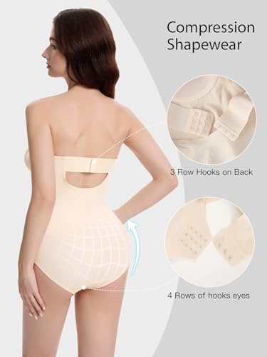 Decorus Seamless Strapless Shapewear Bodysuit - Tummy Control Sculpt Body Shaper : Cupped with Removable Straps3