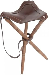 Silla de Caza trípode con Asiento en Piel de bovino y Patas torneadas en Madera de Haya Altura 65cm