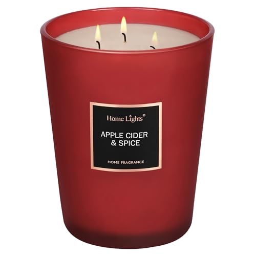HomeLights Velas perfumadas, tarro grande de 33 onzas, velas de soja natural, 3 mechas de algodón,130 horas, vela de aromaterapia regalo para mujeres y hombres, Sidra de Manzana Y Especias