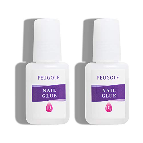 Nail Glue For Acrylic Nails and Press on Nails, Feugole 2Pcs Professional Super False Nail Adhesive Glue for Repair Broken Nails Long Lasting 10g