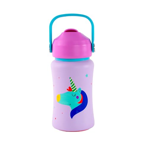 Image of rabitat Steel Play 3.0 Water Bottle for School Kids 450ml, 1+1 Year Brand Warranty | Steel Water Bottle | Steel Bottles | BPA-Free Leak-Proof, Flip-Lock Sipper, EasyCarry Handle Love you to the moon
