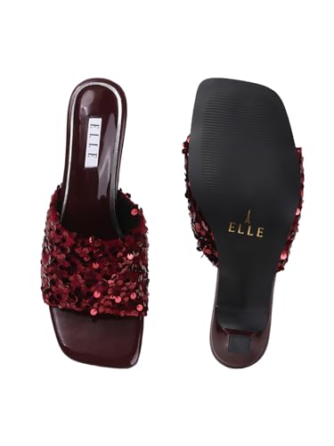 Image of ELLE Women's Sequin-Embellished Square-Toe Heeled Sandals