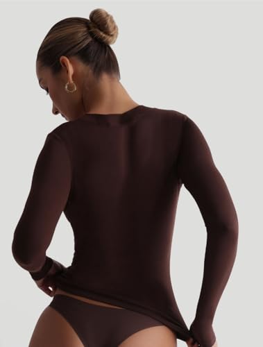 Image of SIGHTBOMB SKIMS V Neck Thick Rim Microfiber Ultra Soft Long Sleeve SOFTLINE Cuddle TEE for Women