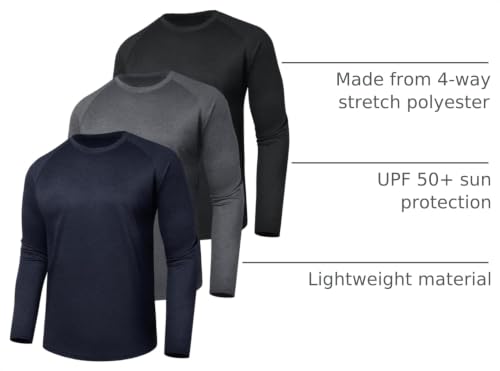 3 Pack Long Sleeve Shirts for Men - Quick Dry Moisture Wicking UV Sun Protection T-Shirts for Fishing Workout Athletic Gym - image 4