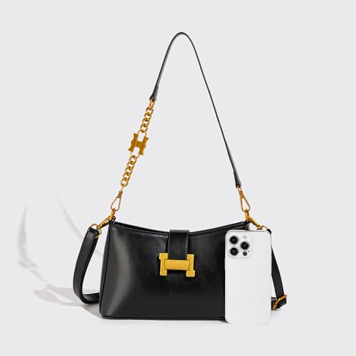 Image of Soft Leather Hobo Handbags for Women Small Underarm Shoulder Bag Ladies Crossbody Purse Small Cresent Bags (Black)
