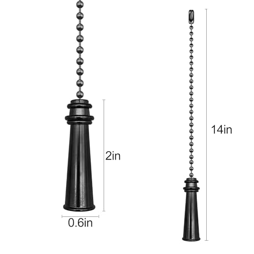 Image of 2Pack Metal Ceiling Fan Pull Chains, 12inch Black Heavy Pulls Pendant Decorative Extension, 3mm Beaded Fan Lighting Chain Extender Ornaments with Connector