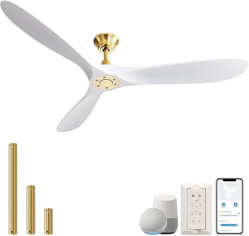 Image of CACI Mall 60 inch Ceiling Fan No Light, White Smart Ceiling Fan with Remote Control, Modern, without Light, Quiet Reversible DC Motor for Outdoor, Living Room, Bedroom, Patio, Porch