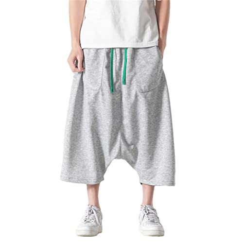 Men Chinese Style Wide-Leg Pants Men Hanging Crotch Hip Hop Bloomers Skirt Pants Loose Calf Lenght Trousers
