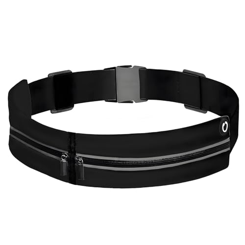 Enreluya Riñonera Running Deportiva, Cinturon Correr Hombre y Mujer con Cierre Cremallera Riñonera Deportiva Impermeablepara Correr, Gimnasio, Viaje al Aire Libre, Negro