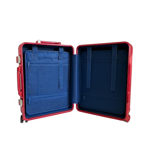 Image of PYB Autograph - Premium Full Aluminium Hard Trolley Bags for Travel, Zipless Cabin Suitcase with TSA Lock, Noiseless 360 Rotating 8 Spinner Wheels, Compression Pads and Divider (Red), Cabin 20 inch