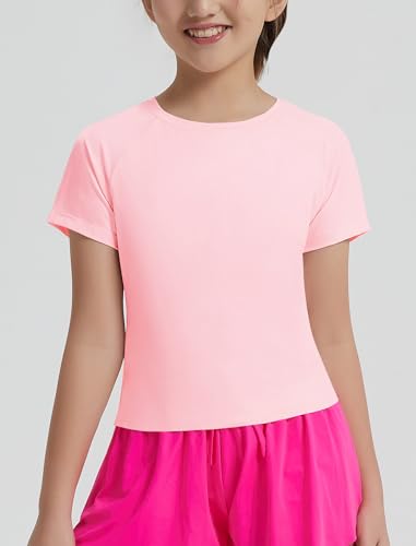 Image of EXARUS Girls Athletic Shirts Quick Dry Workout Split Back Crop Tops 6-14Y