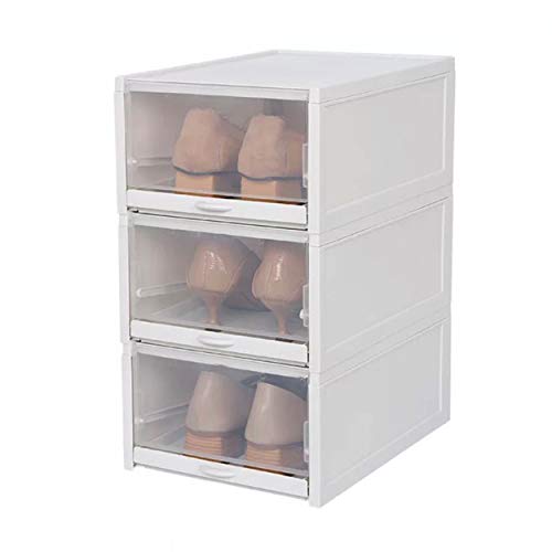 JJMG Stackable Shoe Box Drawer Type Design Set of 3 Push-Pull Transparent Shoe