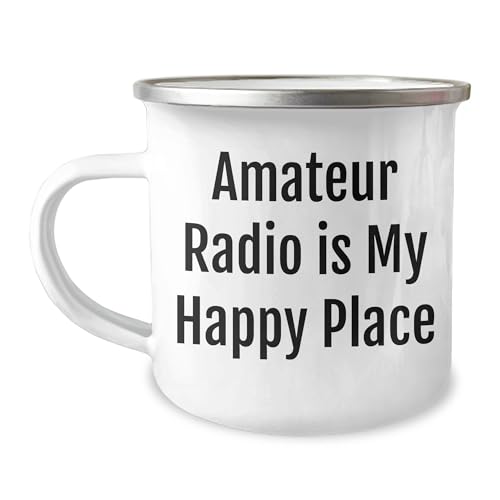 Generic Funny Amateur Radio: Amateur Radio Is My Happy Place Camping Mug - Great Gifts for Ham Radio Operators | Father's Day Inspirational Gifts from Daughter, 12oz, White