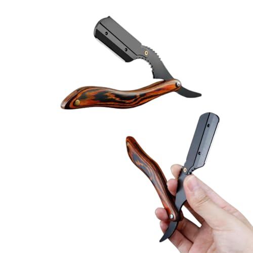 Navalhete Profissional Para Barbeiro Acabamento Barba Cabelo Bigode Navalha de Pressão em Aço Inox Lamina Fixa Estilo Cabo de Madeira Palaziun