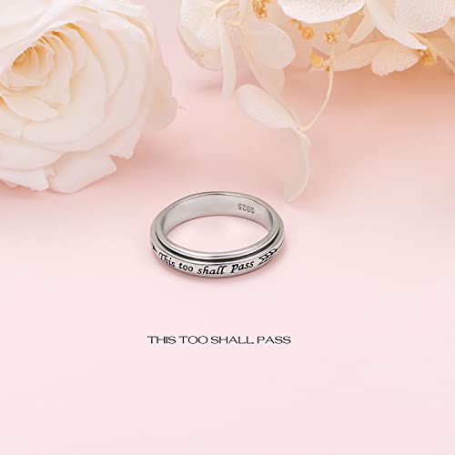 Men Women Spinner Ring 925 Sterling Silver Moon Star Fidget Rings for Anxiety Stress Relieving ADHD Autism Rings with Message Keep Going This Too Shall Pass Inspirational Band Ring4