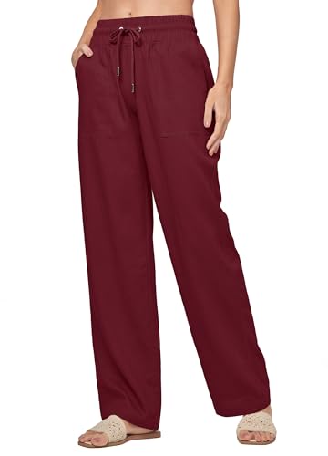 Image of Willit Women Linen Pants Wide Leg Casual Palazzo Pants Cotton Linen Lounge Beach Summer Pants with Pockets 29 inch /31 inch / 33 inch