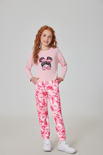 Image of Arshiner Girls 2 Piece Outfits Kids Tie Dye Sweatsuits Set Long Sleeve Shirt and Pants Set Size 5-14 Y