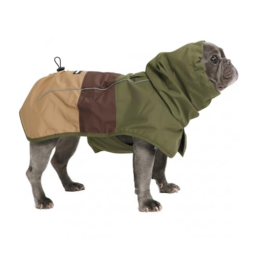 Spark Paws Hunderegenmantel, wasserdichte Winddichte Regenjacke, für kleine, mittlere, große und extra große Hunde, reflektierend, atmungsaktiv, mit vollständigem Körperschutz - Green Brown Tan - L
