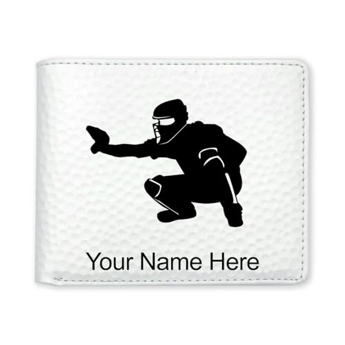 LaserGram Faux Leather Bi-Fold Wallet, Baseball Catcher, Personalized Engraving Included (Golf White)