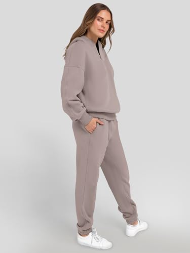 ANRABESS Womens 2 Piece Outfits Lounge Hoodie Oversized Sweatshirt V Neck Pullover Jogger Sweatpants 2025 Fall Matching Set3