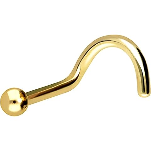 PIERCINGLINE 750 Gold Nose Piercing Spiral 18 Carat 1.6 mm Ball Piercing Nose Stud Choice of Colours, Yellow Gold, Without Stone Cover