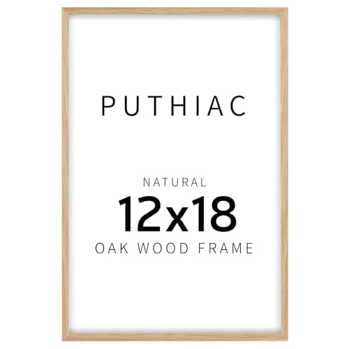 puthiac 12x18 Solid Oak Wood Picture Frame, Fits 8x12 with Mat or 12x18 Without Mat, Wall Display Only, Vertical or Horizontal, Plexi Front, 1 Pack, Natural Oak