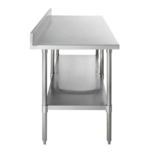 Image of Kratos Stainless Steel Kitchen Prep Table 96 inchx30 inch with Backsplash and Undershelf, NSF Worktable for Restaurants - 16ga /304SS