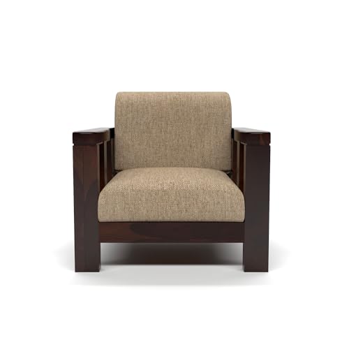 Image of Sheesham Wood Single Sofa Chair | Premium Single Seater Sofa for Living Room, Bedroom & Office | Elegant Home Furniture Single Person Wooden Sofa (Evans Walnut, 1 Seater)