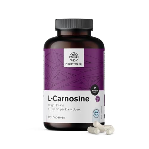 HealthyWorld L-Carnosin 120 pflanzliche Kapseln Hohe Bioverfügbarkeit 1000 mg Tagesdosis Frei von GVO und Allergenen Für Sportler