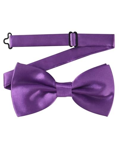 AWAYTR Mens Pre Tied Bow Ties for Wedding Party Fancy Plain Adjustable Bowties Necktie (Purple)
