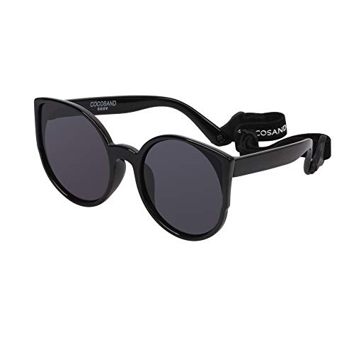 COCOSAND Baby Sunglasses with Strap Cateye Style UV400 Protection for Age 0-24months, Black