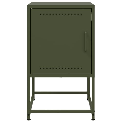 Petite table d'appoint de lit en acier robuste vert olive, meuble de rangement compact