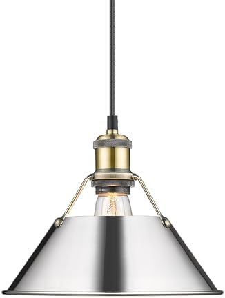 Golden Lighting 3306-M AB-CH Orwell Pendant, Transitional, Aged Brass with Chrome Shade
