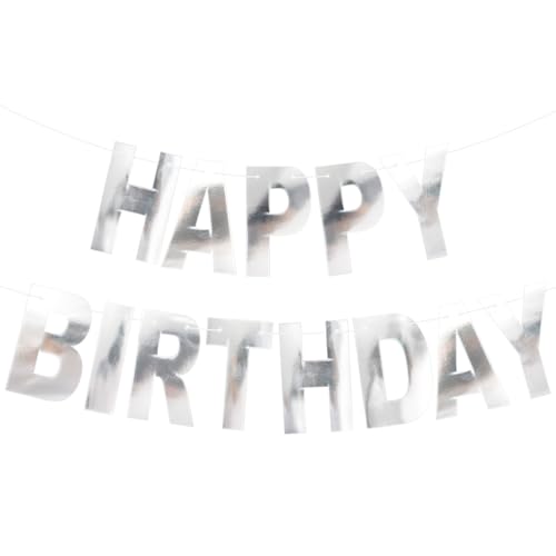 JHZMCRX Happy Birthday Banner Sign Birthday Garland Wall Door Banners Flag for Women Men Boys Girls Party Backdrop Decorations Personalized Letters Name Banners Hanging Decors Shiny Silver