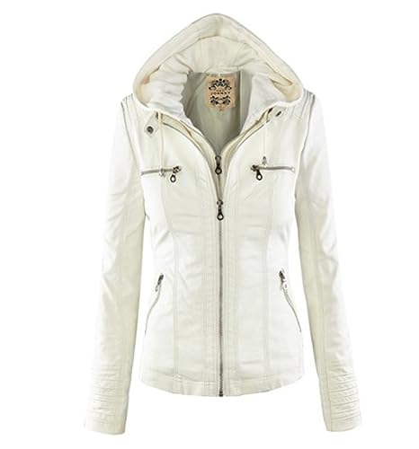 Veste en cuir moto blanche fine et chaude contre le vent d'hiver