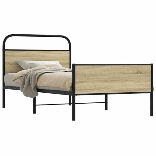 LLEZKBR Camas y accesorios-Camas y marcos de cama-Marco de cama sin colchón, 107 x 203 cm, madera de roble Sonoma