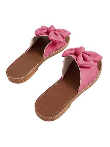 Image of Verdusa Women's Bow Flat Sandals Leather Open Toe Flats Summer Vacation Shoes Beach Sandals Outdoor Slippers