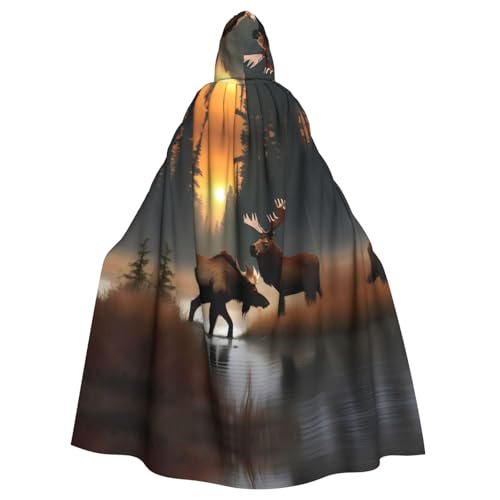 Cape à capuche cosplay imprimé élan et ours pour fête à thème et bal