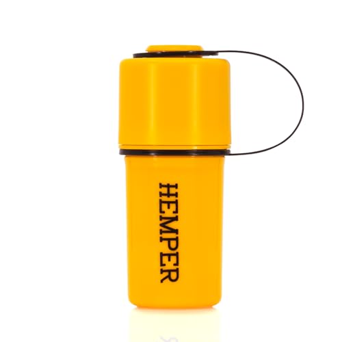 Image of Hemper Keeper 3‑in‑1 Herb Grinder with Dual Storage Container - Smell‑Proof, Airtight & Water‑Resistant - Built‑In Removable Grinder, Dual Compartments for Flower & Ground - (Yellow & Black)