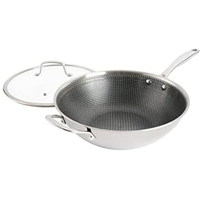 Kenmore Elite Luke Hybrid 12″ Tri-Ply Stainless Steel PFOA Free Nonstick Wok W/Lid, Metal Utensil Safe