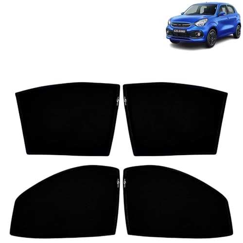 Image of KINGSWAY Car Sun Shade Curtains Only Compatible with Maruti Suzuki Celerio (2021 Onwards) | Z-Black Fix-Type (Non-Magnetic) | UV & Heat Protection | Pack of 4 Pcs