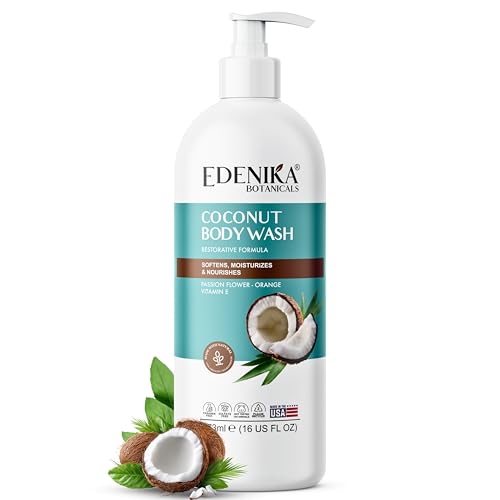 Image of EDENIKA BOTANICALS Coconut Body Wash, Cleans, Softens & Nourishes, Ultra Moisturizing Shower Gel for Dry and Sensitive Skin, Women & Men, Organic & Natural, 16 fl oz